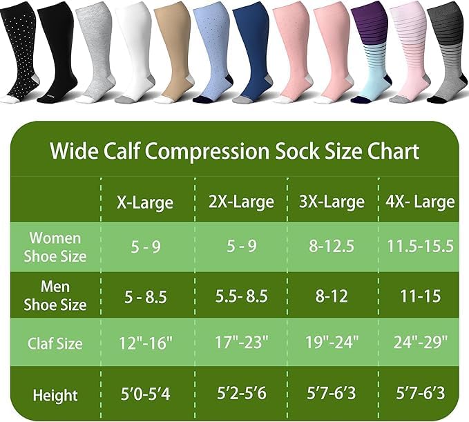LEVSOX Wide Calf Compression Socks for Women&Men Plus Size 15-20mmHg Knee High Large Support Stockings for Circulation