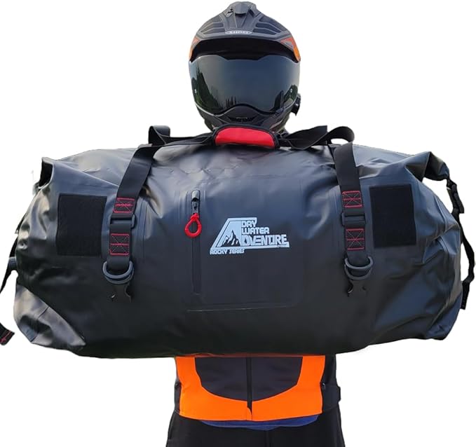Motorcycle Waterproof Duffel Bag With Tie Down Straps, Marine Grade (120 Liter/31.7 Gallon, Rocky Series, Black)