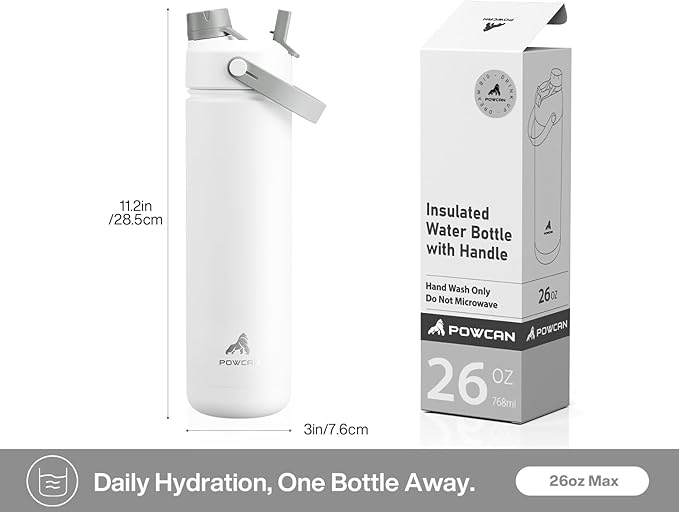 POWCAN 26 oz Insulated Water Bottle with 2-in-1 Straw and Spout Lid, Keep Cold 24H, Leak-Proof, Fits in Car Cup Holder, Stainless Steel Water Bottle for Sports, Travel, Gym, and School (Swamp Doodle)