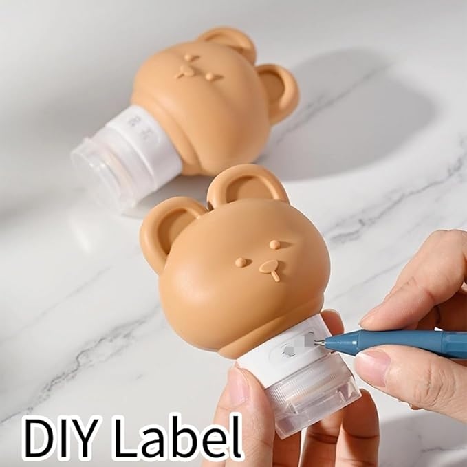 Cute Bear Travel Bottles Set for Toiletries 3 Pack 2.8oz 80ML Leak Proof Silicone Containers for Conditioner Shampoo Lotion (Beige)