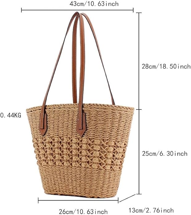 Womens Straw Tote Handbag - Summer Beach Bag with Top Handle - Handwoven Shoulder Bag - 2024