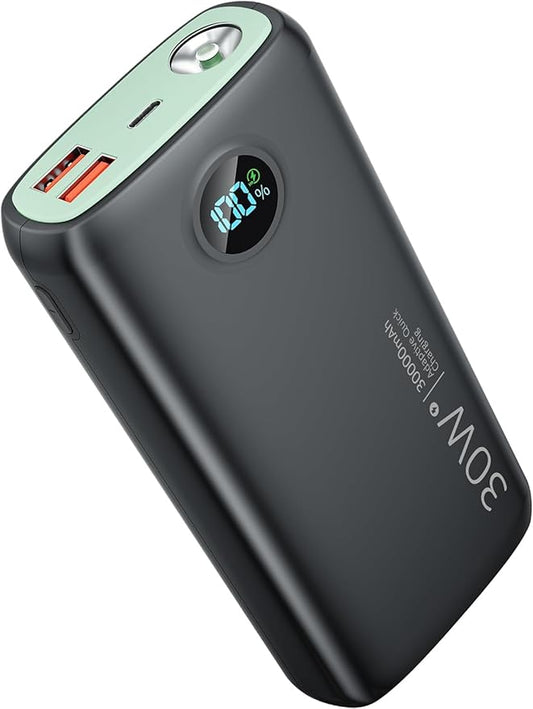 Portable Charger, 30000mAh QC4.0 PD3.0 30W USB C Fast Charging, Power Bank with 3W Flashlight and Led Display, External Battery Pack Travel Essentials for iPhone 17 16, Galaxy, LG, Tablet, and More