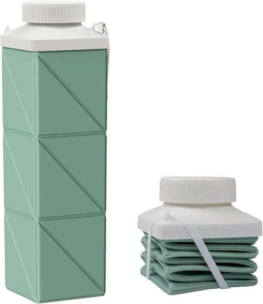 24oz Collapsible Water Bottles,Food grade BPA Free Reusable Foldable Water Bottle Lightweight LeakProof for Travel Hiking Camping Cycling Outdoor Sports,Collapses Folding Water Bottle,Green