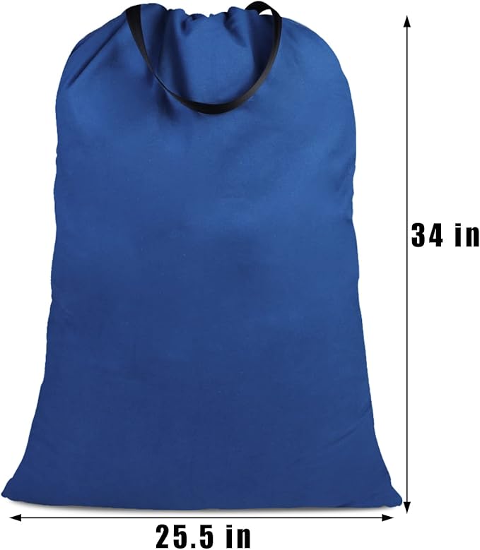 Cotton Canvas Laundry Bag with Handles & Drawstring Straps, Heavy Duty Extra Large Laundry Bags for Laundromat and Household, 25.5x34 Inch, Navy Blue