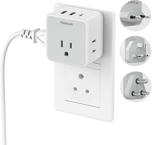 TESSAN All European UK Travel Plug Adapter Kit, International Detachable with 3 Outlet 3 USB(1 USB C), Type C/G/E/F/M EU Power Adaptor, US to Europe Greece Italy South Africa Spain Ireland