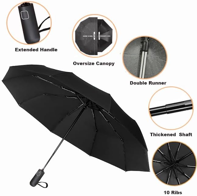 SIEPASA Windproof Travel Compact Umbrella-Automatic Umbrellas for Rain-Compact Folding Umbrella, Travel Umbrella Compact, Windproof Umbrellas for Men Women Teenage.(Black, 54 Inch)