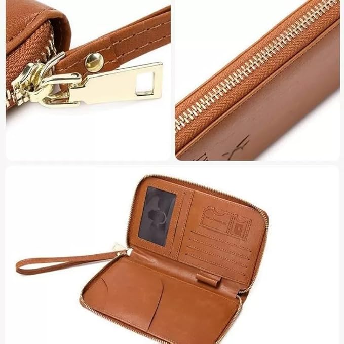 Multi-Functional RFID Passport Wallet,Travel Wallet for Men & Women,With zipper, anti-theft passport holder，Slim Leather Cover for Credit Cards, Tickets, Cash (Grey)