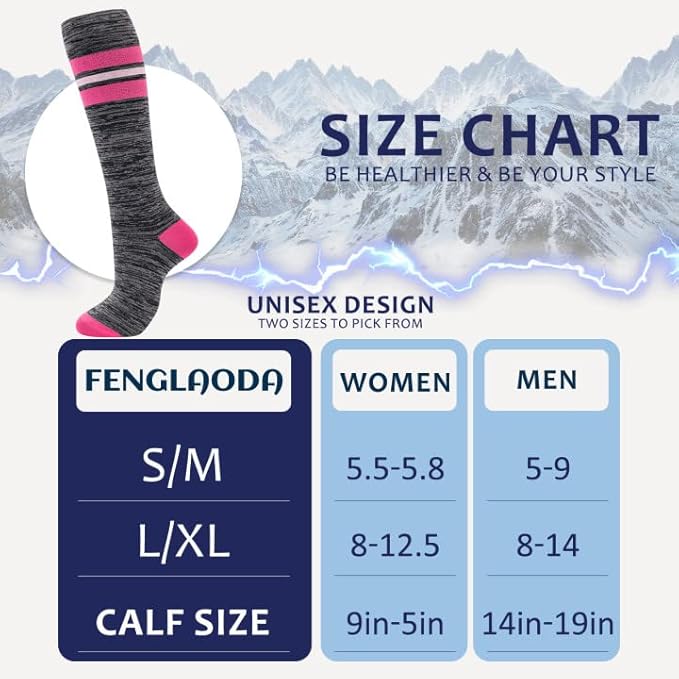 fenglaoda 8 Pairs Compression Socks for Men & Women 20-30 mmHg Knee High Nurse Pregnant Running Medical and Travel Athletic