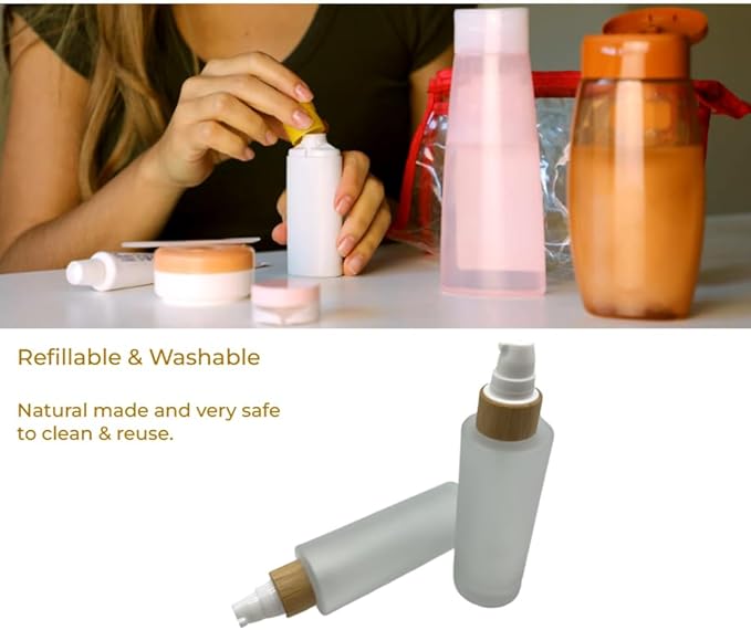 Empty Cosmetic Glass Lotion Bottles 2.6oz/80ml 4 PACK with Pump Refillable Dispenser for Emulsion,Moisturizer Cream Liquids,Essential Oil Skin Care Travel Containers(Frost Clear)