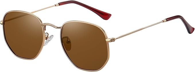 MEETSUN Polarized Hexagon Sunglasses for Women Men Polygon Square Sun Glasses UV400 Protection Metal Frame