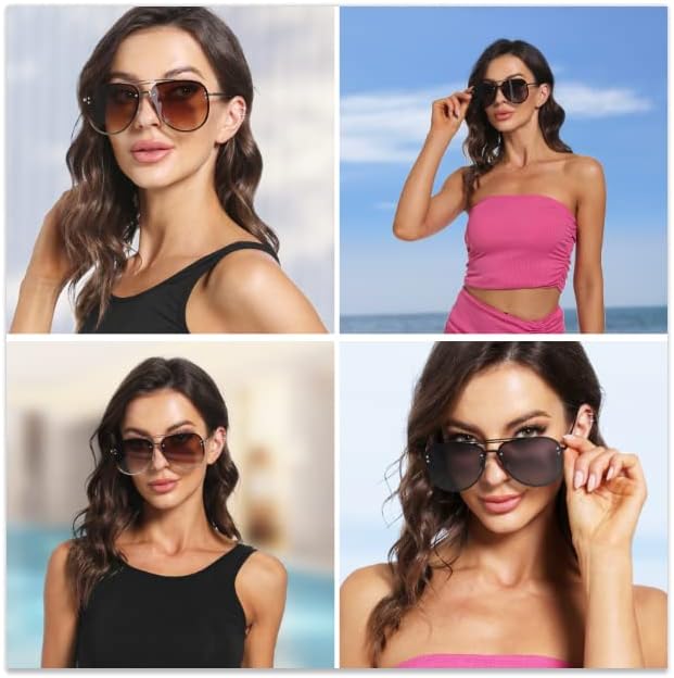 Trendy Oversized Aviator Sunglasses for Women 2025, Cute Retro Aviator Sun Glasses UV Protection Big Shades VF2203