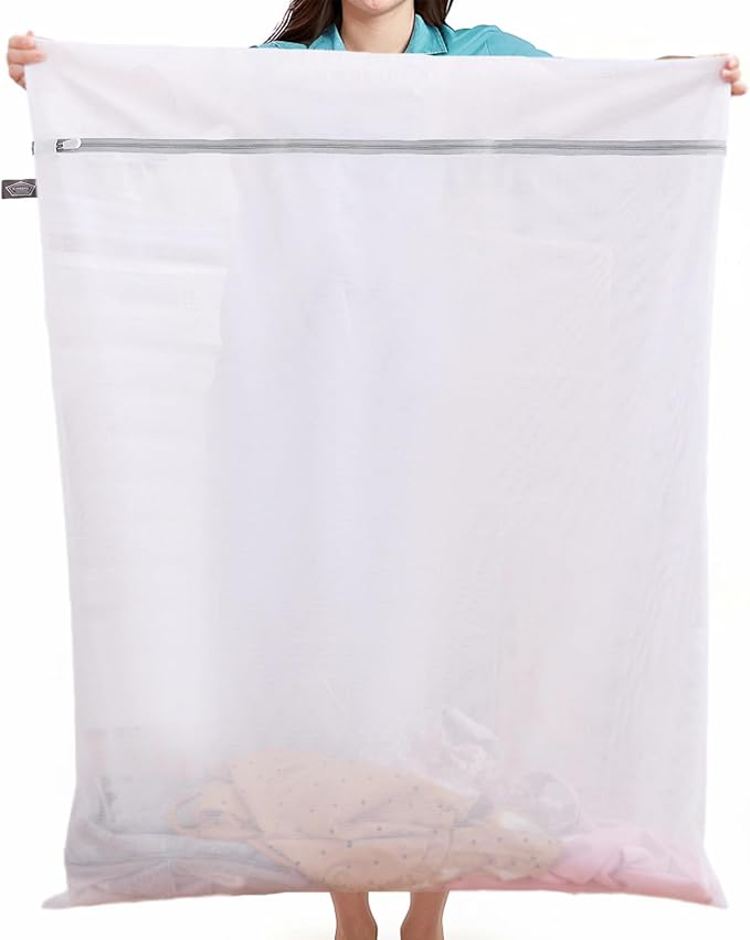 Kimmama Laundry Mesh Wash Bags, Lingerie Bags for Washing Delicates, White Net, Grey Zipper, Super Large