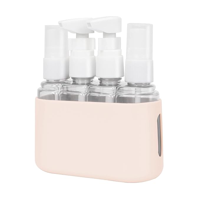 Songaa 4 in 1 Travel Containers - Leak Proof Refillable Plastic Bottles for Toiletries, Beige