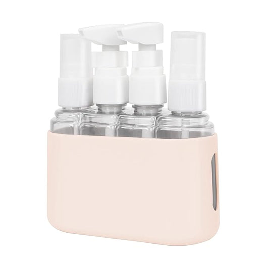 Songaa 4 in 1 Travel Containers - Leak Proof Refillable Plastic Bottles for Toiletries, Beige
