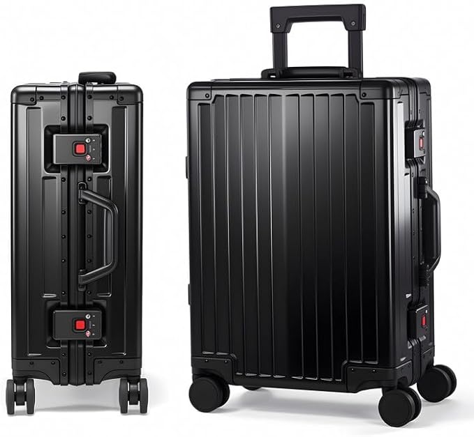 All Aluminum Carry On Luggage 22x14x9 Airline Approved，Hard Shell Carry On Luggage, Zipperless Luggage Aluminum Suitcase Luggage (black, 20inch)