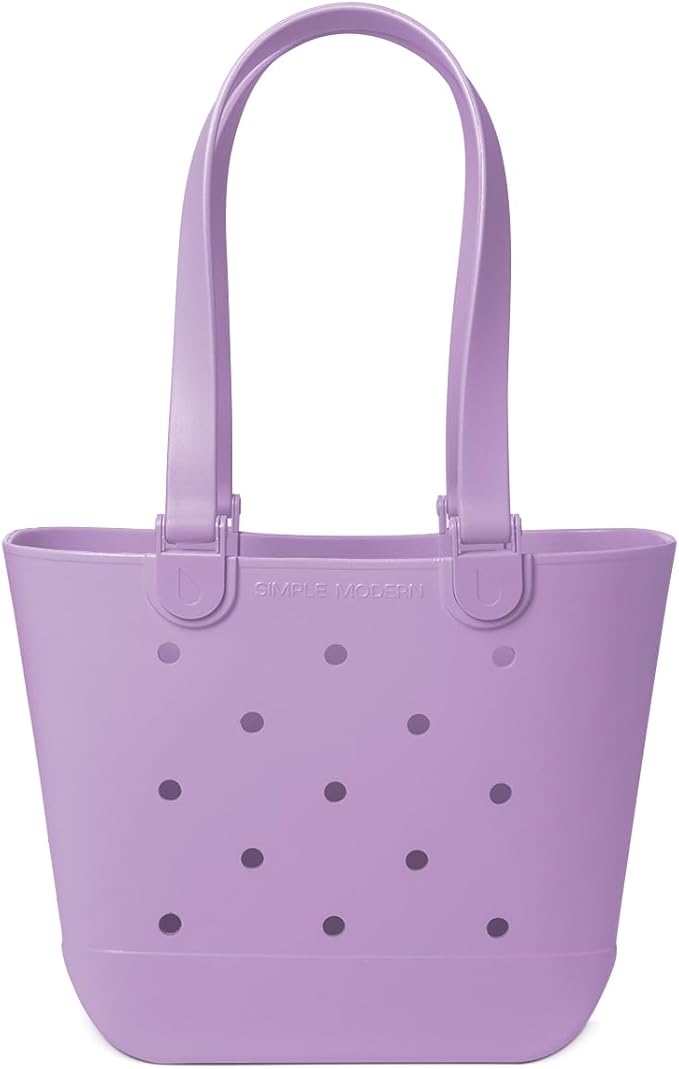 Simple Modern Medium Beach Bag | Waterproof Getaway Rubber Tote with Zipper Pocket for Travel, Pool, Boat, Groceries, Sports | Purple Breeze