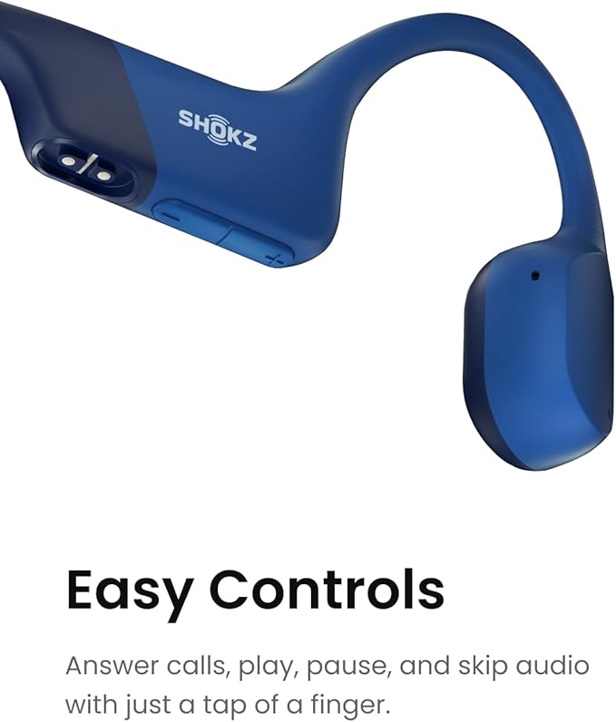 SHOKZ OpenRun, Bone Conduction Headphones,Open-Ear Bluetooth Wireless Sport Headphones for Running & Workout,Sweat Resistant, Long 8H Playtime,Mic,Hair Band-Standard-Blue