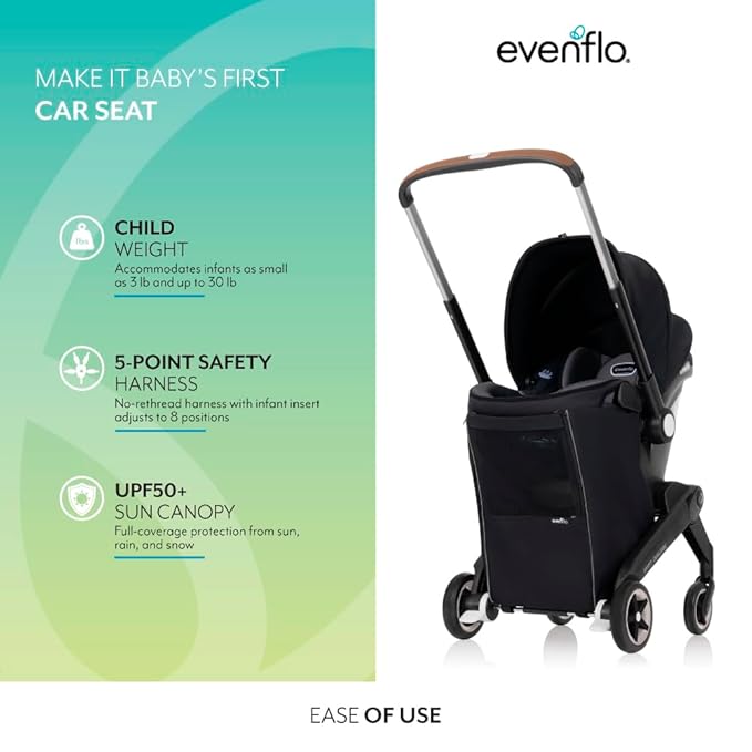 Evenflo Shyft DualRide Infant Car Seat Stroller Combo with Carryall Storage (Boone Gray)