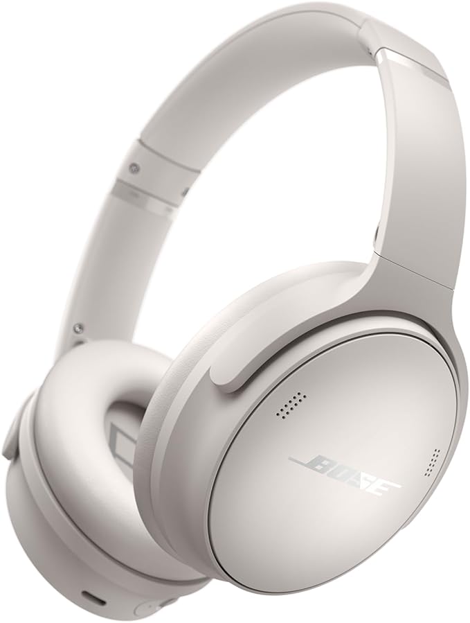 Bose QuietComfort Headphones - Wireless Bluetooth Headphones, Active Over Ear Noise Cancelling and Mic, USB-C Charging, Deep Bass, Up to 24 Hours of Playtime, White Smoke