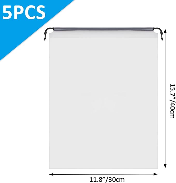 Waterproof Travel Drawstring Shoe Bags for Packing, Storage, Travel Essentials for Men and Women, 15.7 x 11.8 inches, Clear, 5 pieces