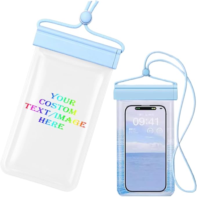 Personalized Initial Waterproof Phone Pouch Case (Blue)