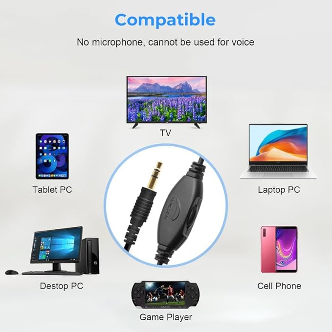 Extra Long Cord Wired Headphone for TV and PC for TV Watching for Seniors with Volume Control Wired Headphones with Long Cord Length Universal 3.5mm AUX Audio(9.8FT)