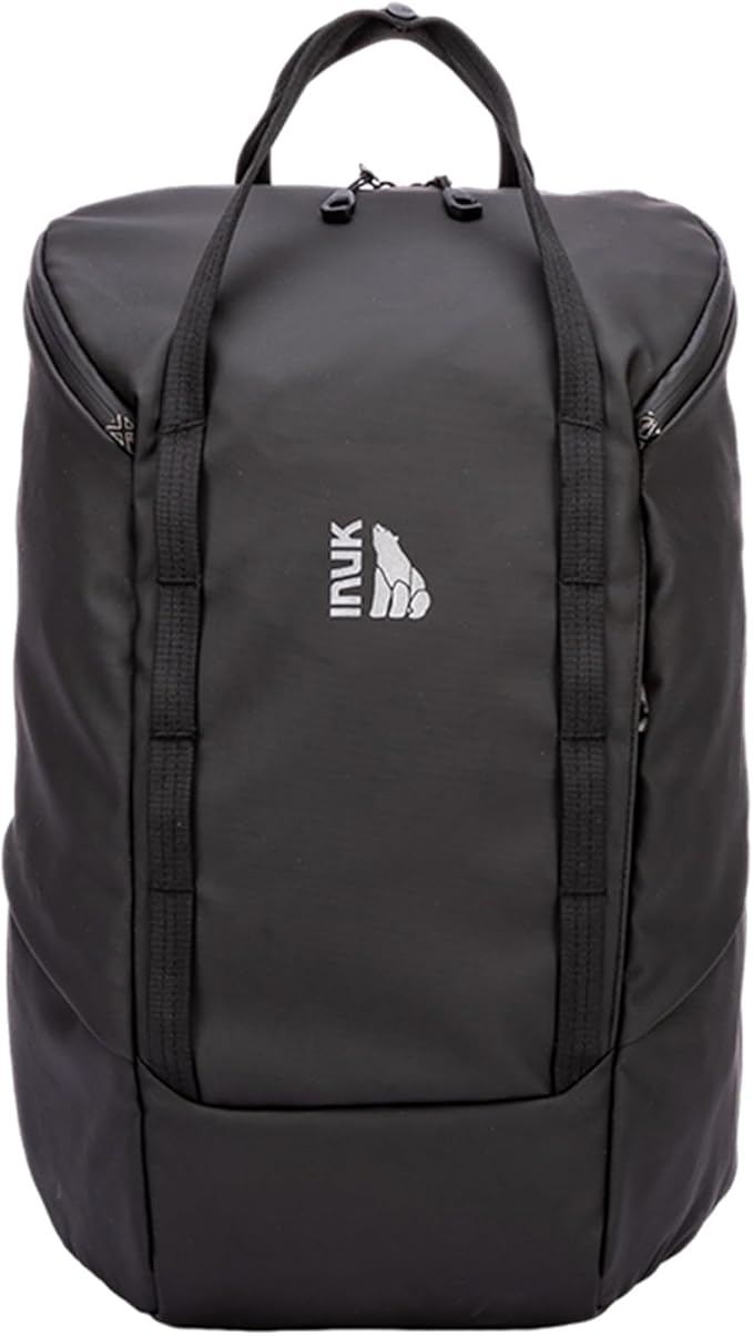 INUK Laptop Backpack for College Students & Work, 25L Lightweight Waterproof Backpack for Business Travel, Hiking Daypack with Padded Sleeve and Safety Whistle, Made from Recycled Materials，Black