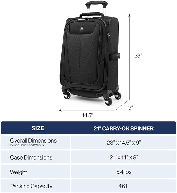 Travelpro Maxlite 5 Softside Expandable Carry-On Luggage with Spinner Wheels, Lightweight, 21-Inch —Ensign Blue