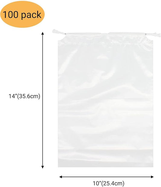 100 Pack 10x14 inch Transparent Shoe Bags for Travel Clear Shoes Storage Organizers Pouch with Cotton Draw Strings Shoe Dust Bags