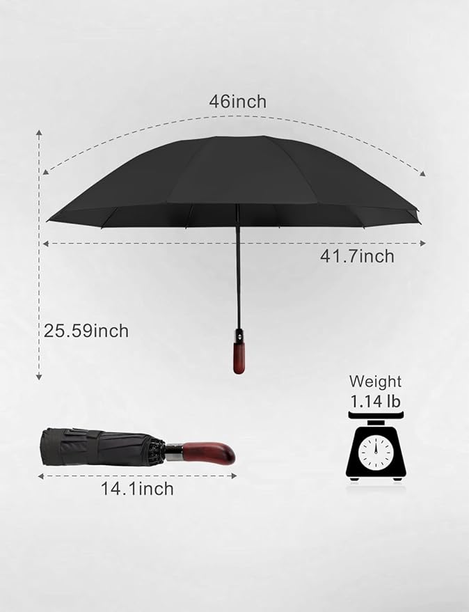 SoulRain 10 Ribs 46" Travel Sun & rain Automatic Reverse Umbrella, for Windproof Umbrella, Compact Parasol with 95% UV Protection for women and men