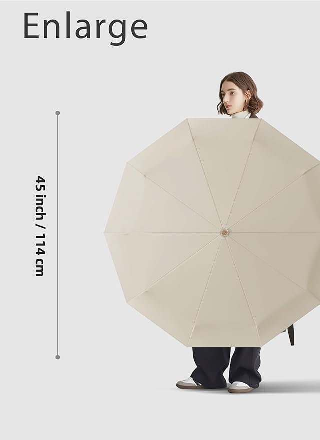Rain Cats Large Umbrella 45 Inch diameter Umbrellas for rain Strong10 Ribs Fiberglass Windproof big Compact Automatic portable Folding Travel/Thick Fabric/Wood handle