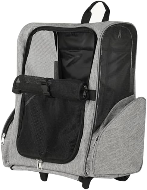 Pet Trolley Bag Cat Dog Travel Bag Portable & Breathable Pet Carrier Backpack - Lightweight Dual-Shoulder Design for Easy Travel with Your Beloved Companion Scalable Pull Rod pet Bag (Grey)