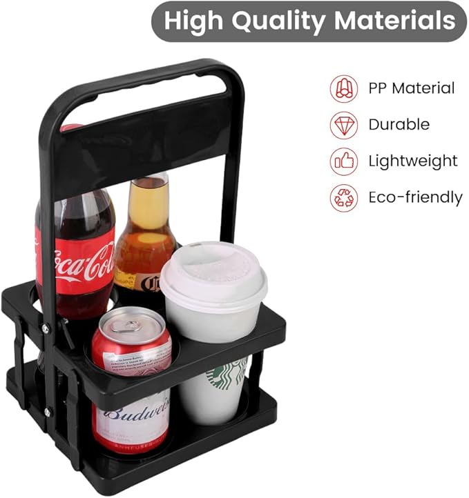 musbus Reusable Drink Carrier with Handle for Delivery Drivers, Portable Cup/Coffee Holder Accessories for Delivery, Foldable Drinks Caddy with Tray, Car Durable Plastic Festive Bottle, Vacation