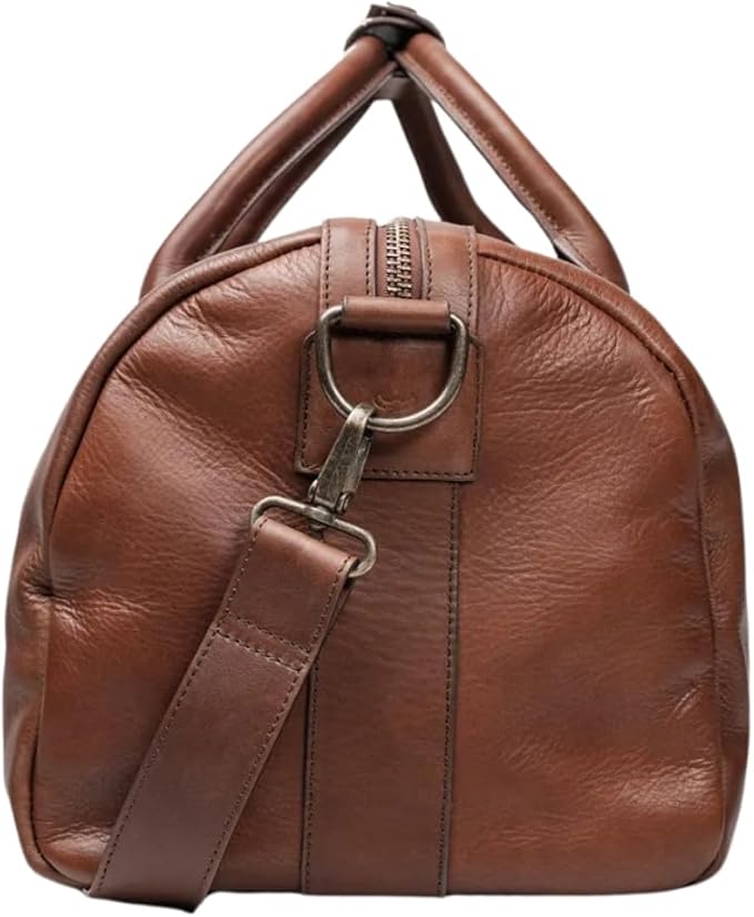 Full Grain Leather Duffle Bag – 25L Travel, Gym & Carry-On Weekender for Men | Handcrafted Overnight Bag with Brass Hardware, Bourbon Style