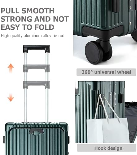 feilario 20in Aluminium Frame PC Hard Shell Spinner Wheels Luggage, Built-In TSA lock Carry on Suitcase, with Cup Holder, USB Port, Phone Holder