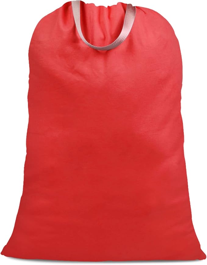 Cotton Canvas Laundry Bag with Handles & Drawstring Straps, Heavy Duty Extra Large Laundry Bags for Laundromat and Household, 25.5x34 Inch, Red