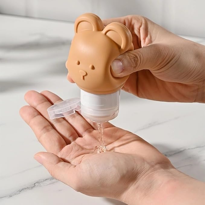 Cute Bear Travel Bottles Set for Toiletries 3 Pack 2.8oz 80ML Leak Proof Silicone Containers for Conditioner Shampoo Lotion (Mix color)