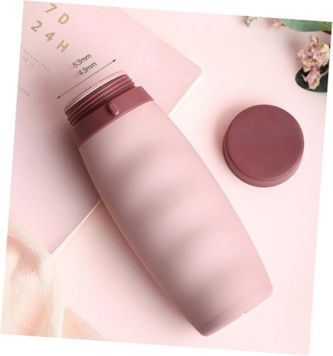 Happyyami Portable Foldable Silicone Water Bottle Collapsible Sports Kettle with Wide Mouth for Outdoor Hiking Camping Cycling Pink