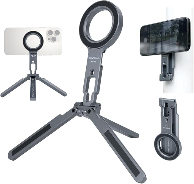Dual Magnetic Phone Mount Magsafe Pocket Foldable Mini Tripod Magnetic Phone Holder for Smart Phone,All 3 Legs Magnetic,Gym Essentials,Magnetic Phone Mount Stand,Travel Selfie Stick Vlog Rig
