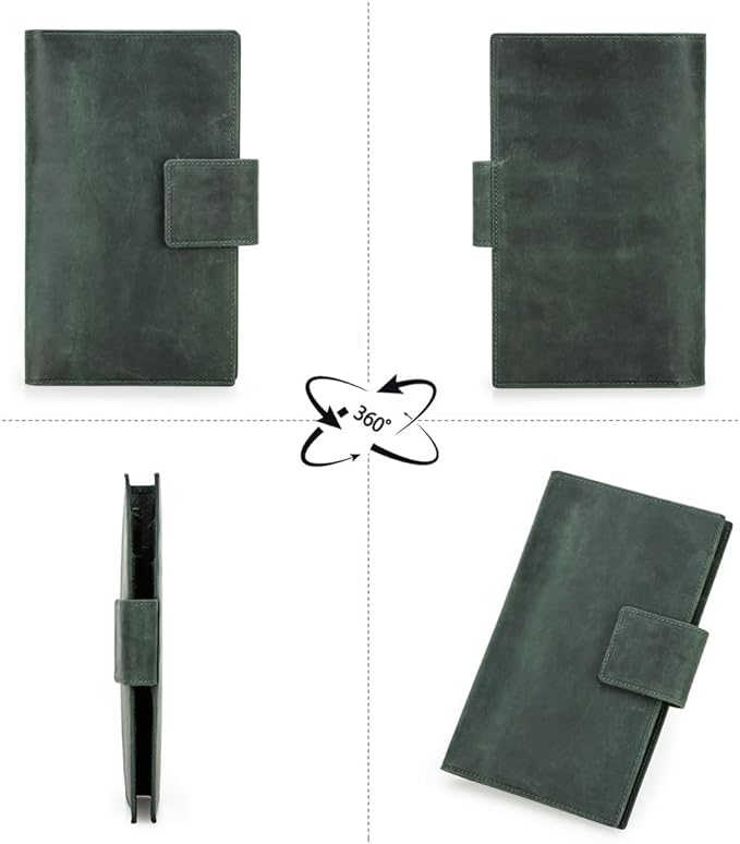 Unisex Genuine Leather Wallet Retro Crazy Horse Leather RFID Blocking Family Travel Passport Holder Slot (Green)