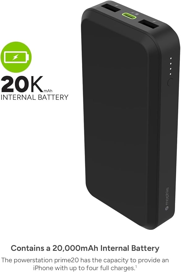 Mophie powerstation prime20 - Ultra-Compact Portable Power Bank with 20,000mAh Internal Battery, 18W USB-C PD Fast Charging, 3-Device Simultaneous Charging, Black & White Camo
