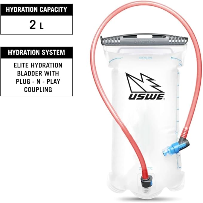 USWE Race 2.0, Ultra Lightweight Hydration Backpack with 2.0L / 70oz Water Bladder, Leak Proof Pack for Gravel, MTB, Running, Hiking, Cycling, Camping, Biking for Men,Women