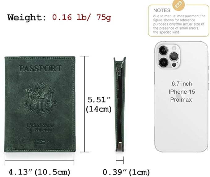 CONTACTS Full Grain Leather Airtag Passport Holder RFID Blocking Travel Passport Wallet Slim Passport Cover Case with 4 Card Slots, Coin Pocket (Badge, Green)