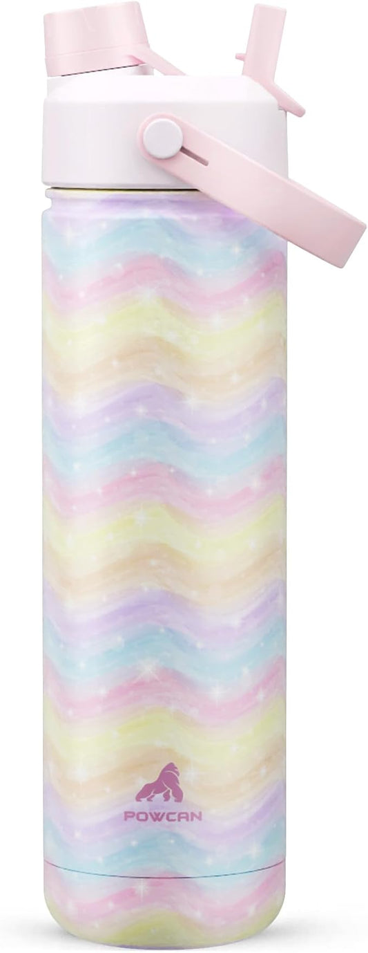 POWCAN 26 oz Insulated Water Bottle with 2-in-1 Straw and Spout Lid, Keep Cold 24H, Leak-Proof, Fits in Car Cup Holder, Stainless Steel Water Bottle for Sports, Travel, Gym, and School (Candy Ripple)