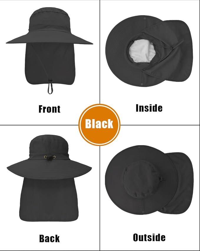 Outdoor Sun Hats with Stowable Neck Flap for Men Women UPF 50+ Mesh Summer Bucket Hat Wide Brim for Fishing Safari Hiking