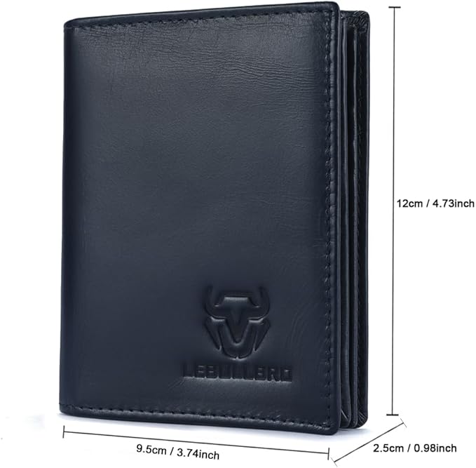 LEBULLBRO Genuine Leather Bifold Wallet RFID Blocking Wallet Large Capacity Purse Credit Card Holder for Men with 15 Card Slots (Navy)