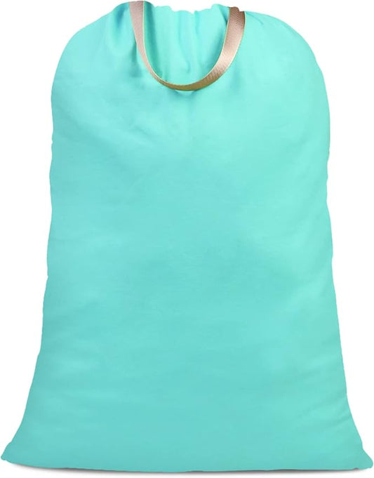Cotton Canvas Laundry Bag with Handles & Drawstring Straps, Heavy Duty Extra Large Laundry Bags for Laundromat and Household, 25.5x34 Inch, Lake Blue