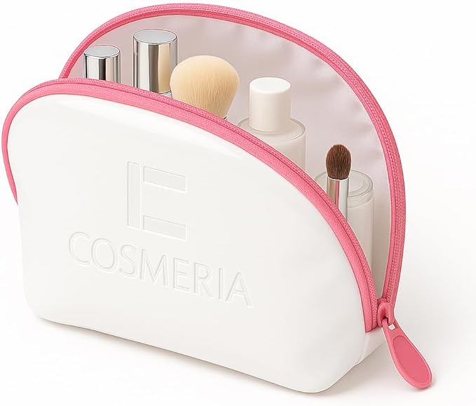 Makeup Bag & Travel Cosmetic Bag - Toiletry Bag for Women Fits Carry-On and Suitcase - Make Up Faux Patent Leather Pouch with Durable Hot Pink Zipper, Medium