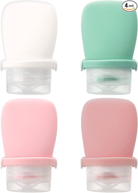 4pcs Travel Bottles for Toiletries Silicone Squeezes Bottle Leak Proof Travel Size Containers Shampoo Conditioner Liquid Body Wash Lotion Small 1oz
