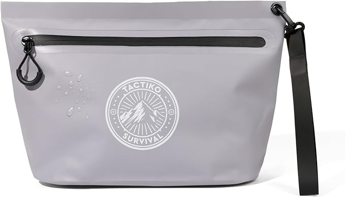 Tactiko 3L Water Resistant Pouch - Waterproof Material w/Splashproof Zipper - Hold All Zipper Bag for Storage, Toiletries, Travel, Beach, Cruise, Home (Gray)